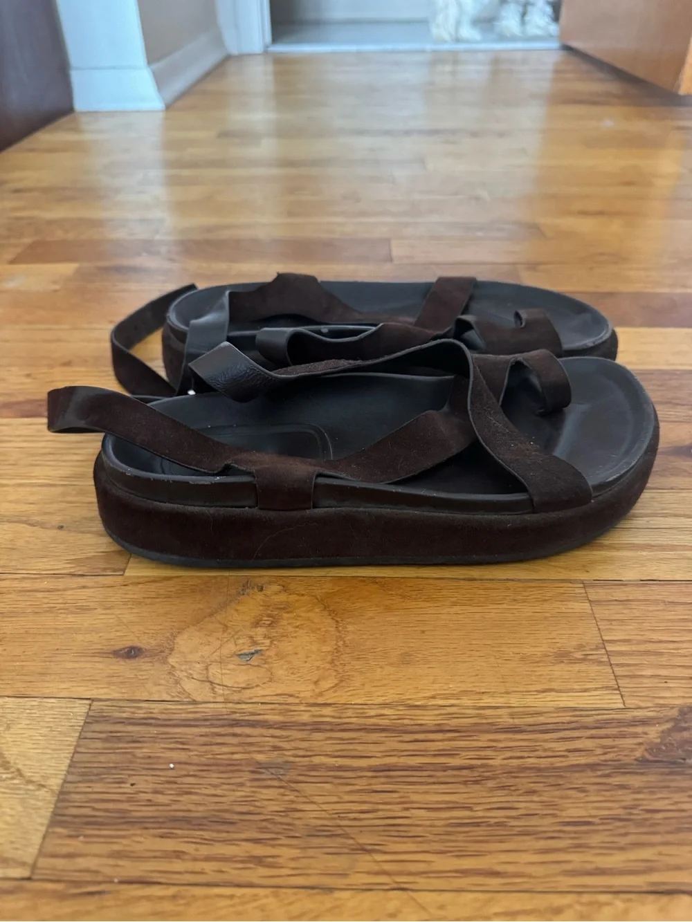 Massimo Dutti Dark Brown Strappy Suede Sandals